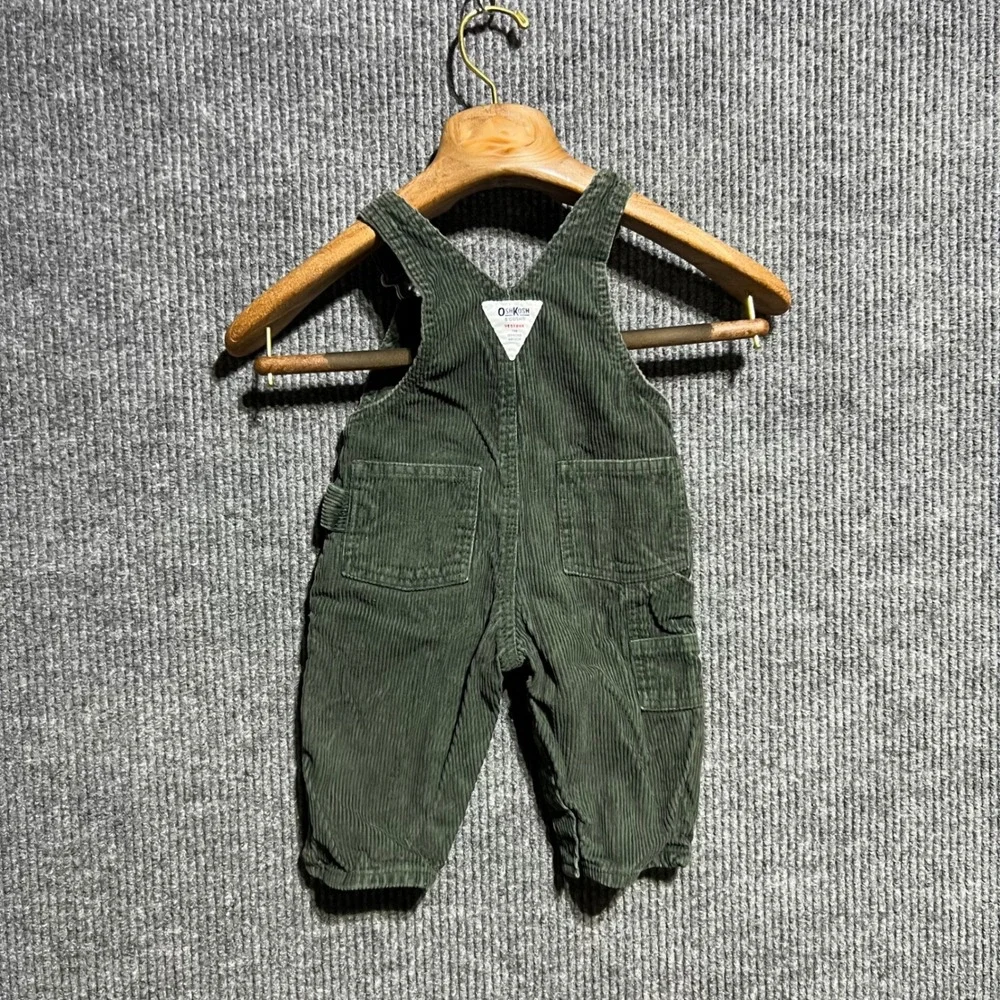 Vintage OshKosh B'gosh Overalls Kids 12M Green Corduroy Bib Dungarees Vestback